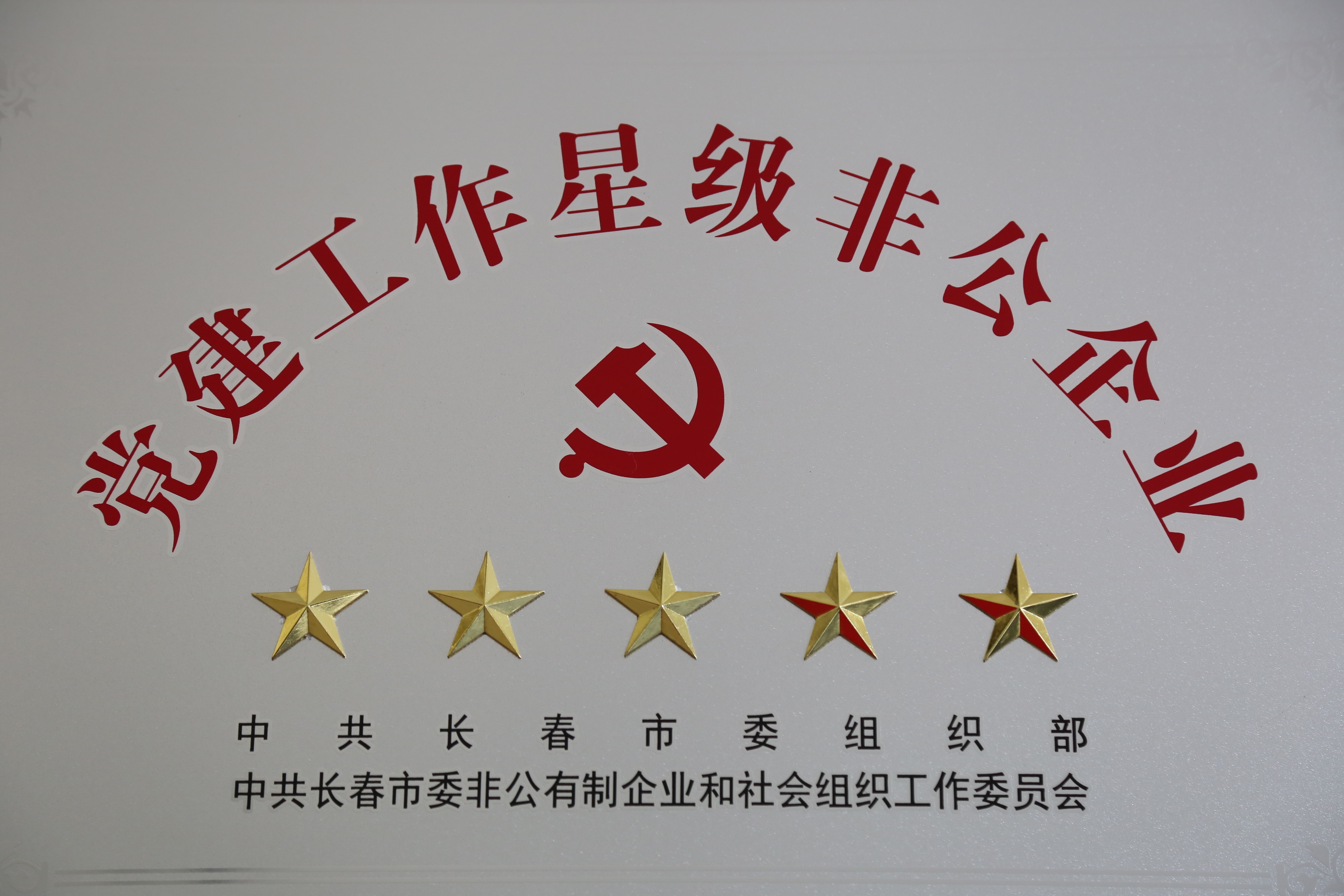 集团公司被长春市委组织部授予“党建工作五星级非公企业”称号